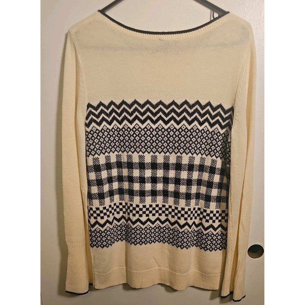 NWT Talbots Fun Cream black Patterned Stripe Silver Shimmer Sweater medium.